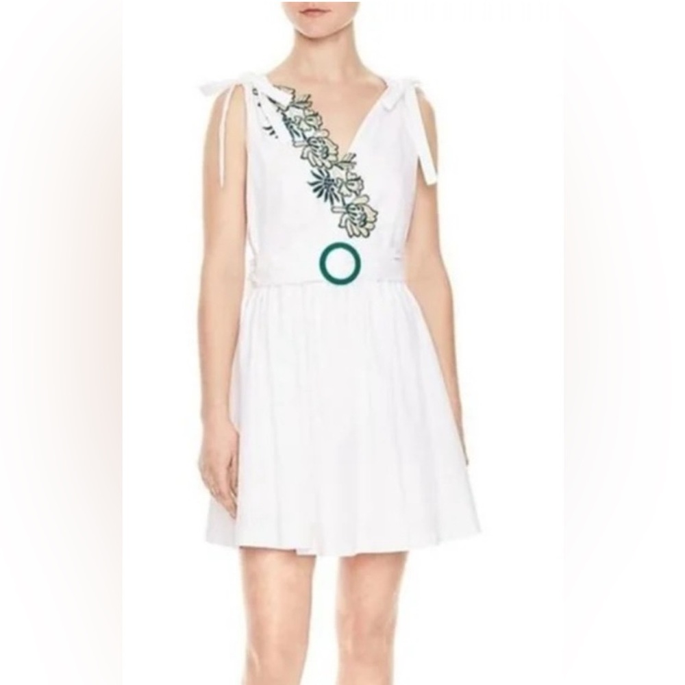 Sandro White Dress with Green Floral Detail